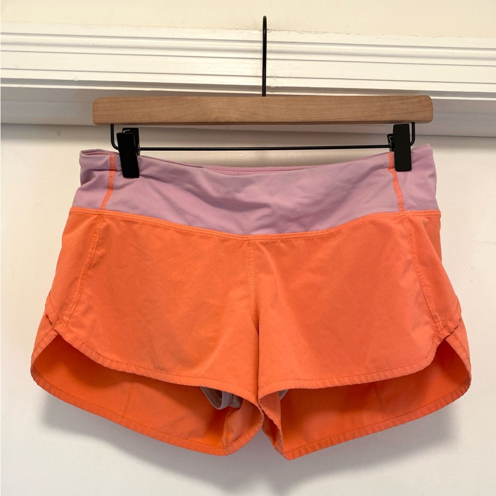 lululemon speed up shorts women’s size 6 orange purple lines running activewear